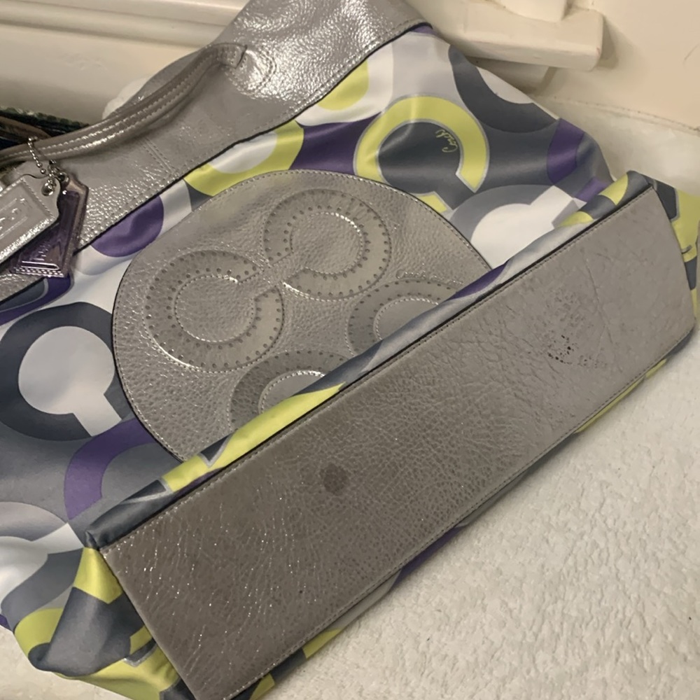 Coach silver with colorful design handbag with purple interior and creed - Picture 7 of 7